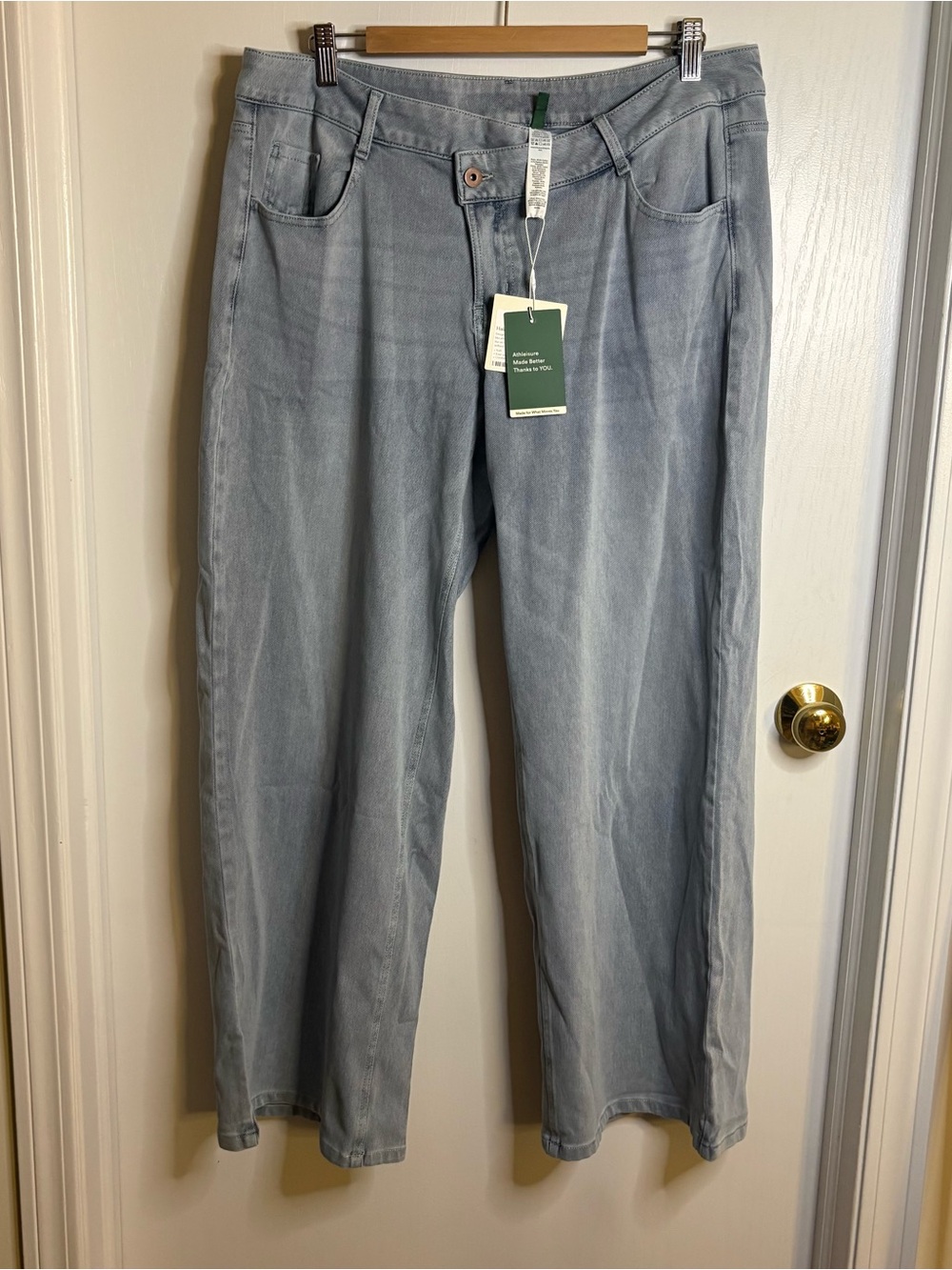NWT Halara Asymmetric Mid Rise Draped Wide Leg Jeans with Zip Stretch XL Comfy